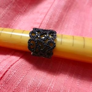 Sterling Silver Black CRYSTAL Stones Filigree RING, SIZE 5.5
